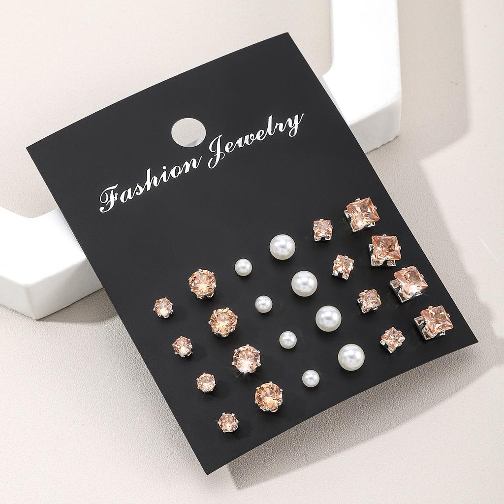 Popular Simple Pair of Zircon Pearl Stud Earrings, Earrings, Colored Diamonds, Temperament, Six-claw Diamonds.