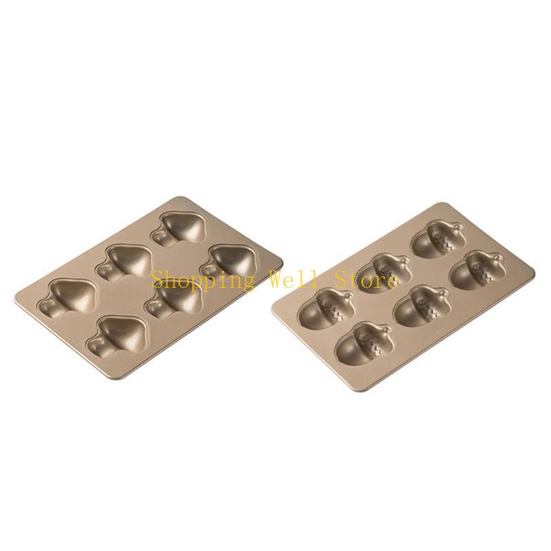 KX4B Set of 2 Mushroom/Acorn Chocolate Baking Trays 6 Cavity Carbon Steel Nonstick Cake Molds Bakewares Kitchen Accessories