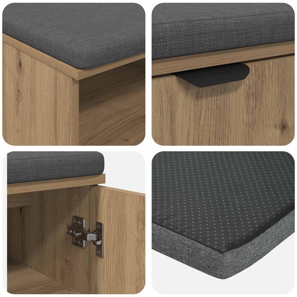 Hallway Bench with Cushion and Shelf Artisan Oak Style 60 x 38 x 46 cm