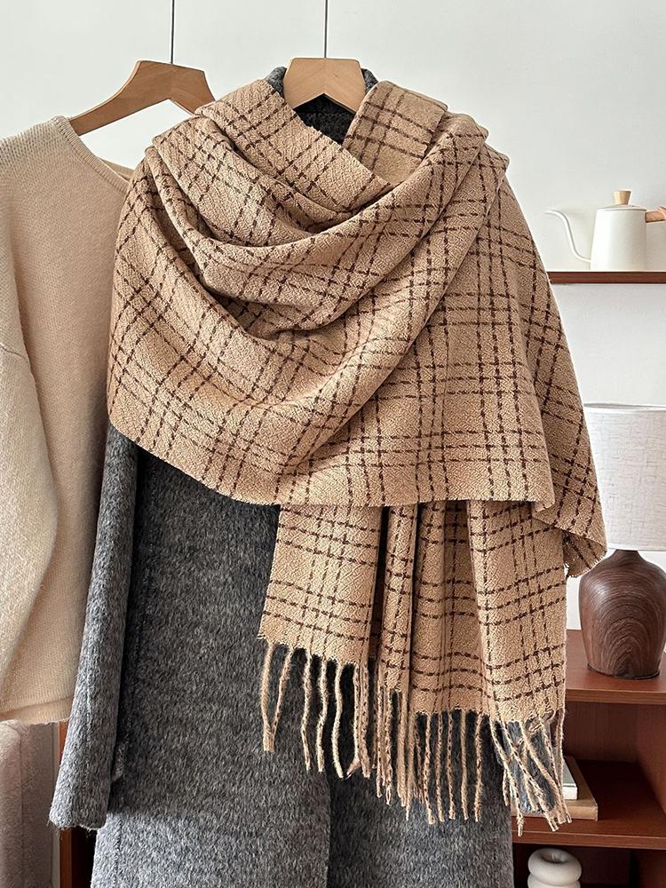 Damen Imitation Kaschmir Retro Karomuster Strickschal Kopftuch Elegant Lässig Quaste Schal Dame Mujer Wickeltuch Schal Winter Neu Koreanisch