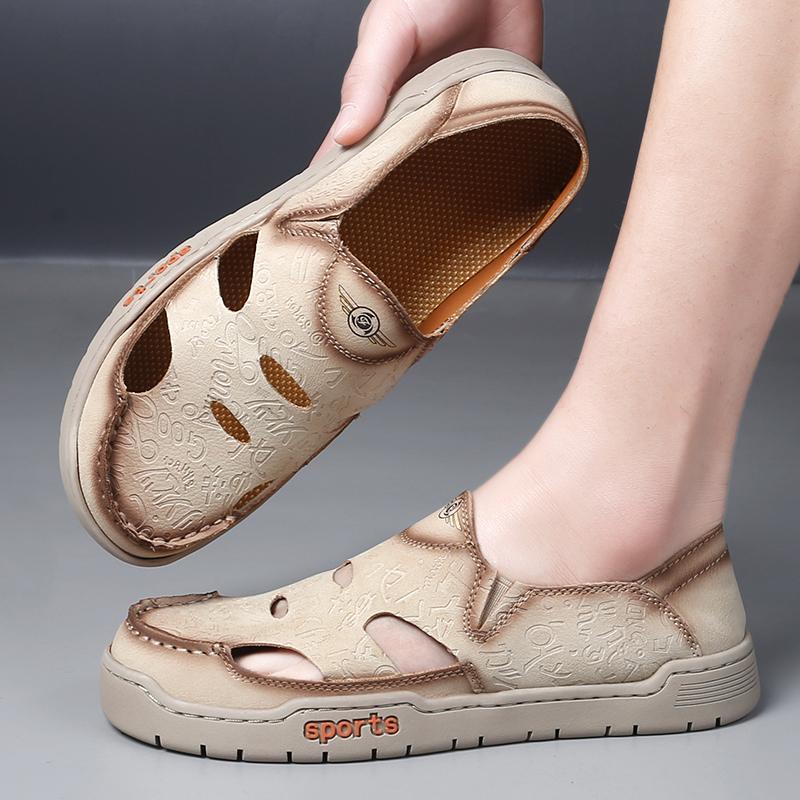 

Men Hiking Sandals Outdoor Summer Khaki Wide Palm Casual Walking Closed Toe Sport Sandals Beach Shoes Large Size EU:45 бежевый