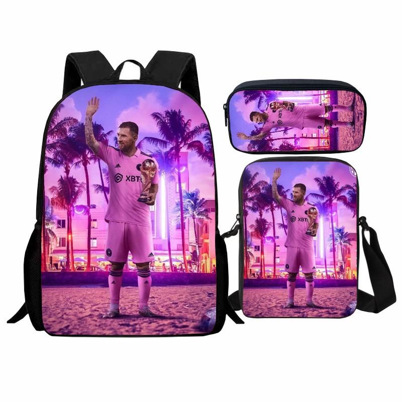 Printed Football Star Student Schoolbag Three-piece Set, Casual Cr7 Backpack, Messenger Bag, Pencil Bag, Men and Women