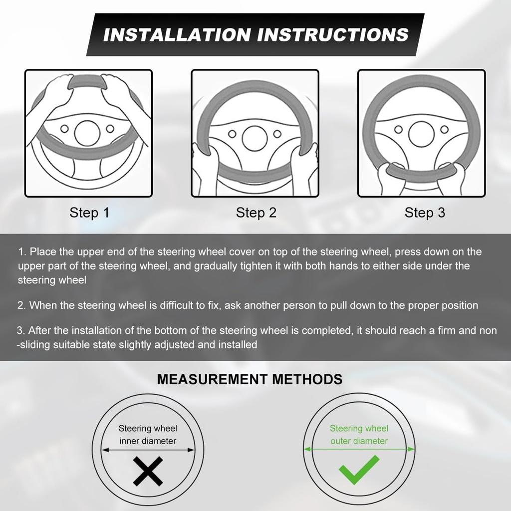 Car Steering Wheel Cover, 15 Inch Premium Leather Breathable Non-Slip Wheels Wrap, Universal Auto Comfortable Steering Wheel Protector For SUV Truck