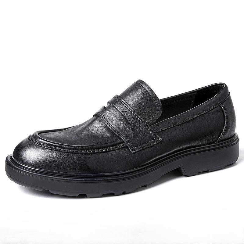 

Черные кожаные туфли на толстой подошве, мужские однобортные туфли из натуральной кожи, универсальные лоферы в британском стиле, польские, ретро, высокого класса 44 чёрный