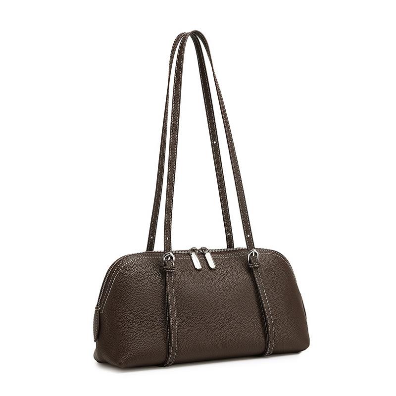 Vintage Genuine Leather Shell Shoulder Bag Ctrast Color Soft Designer Handbag Adjustable Strap Female Underarm Hobo Tote