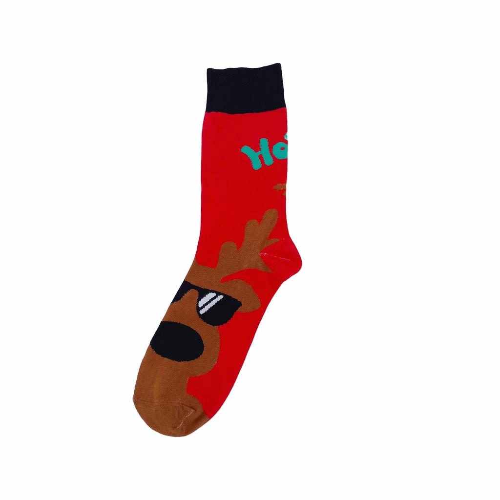 1 pair of red socks for the Chinese New Year, gingerbread man Christmas socks, four seasons pure cotton dragon year festive mid-