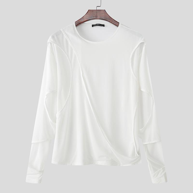

INCERUN Men Undershirts Long Sleeve Irregular Cross Casual Loose Flimsy T-shirts Tops 3XL белый