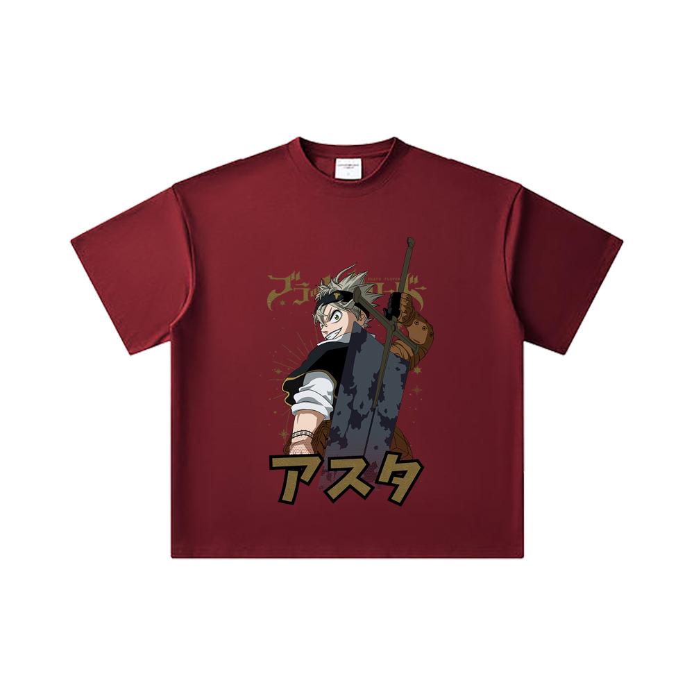 260 GSM Double Yarn 32 Count 100% Cotton Black Clover V2 Asta Print Unisex Heavy Cotton T Shirt