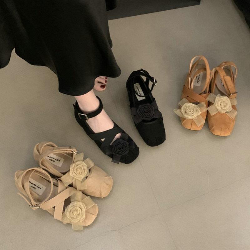 Fashion Flat Shoes for Women 2025 Spring and Autumn Fashion Flower Square Toe Cross Ballet Shoes Mary Jane Shoes Ladies  Loafers Women