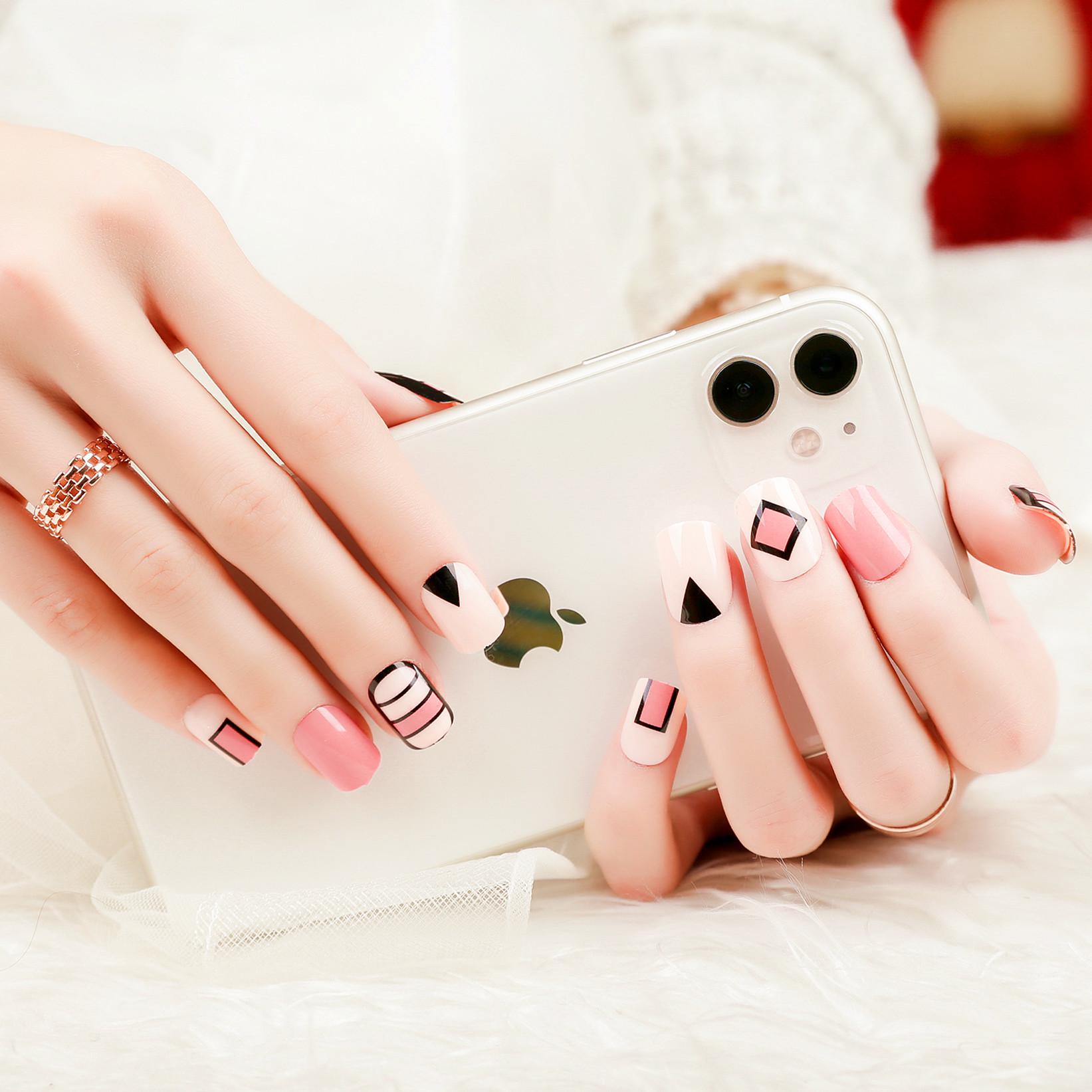 

Pink Geometric False Nails - Bridal Style Wearable Manicure Tips