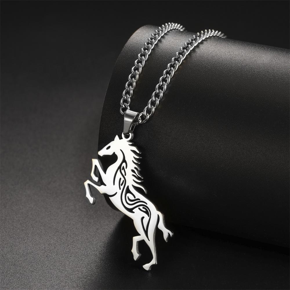 

My Shape Punk Horse Necklace for Women Men Stainless Steel Chain Horse Animal Pendants Neck Chain Horse Racing Game Jewelry Gift
