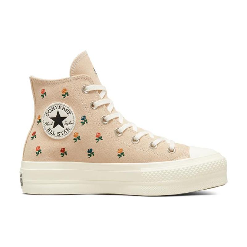 Converse Chuck Taylor All Star Lift Embroidered Rose Vintage Versatile High Top Canvas Shoes Women's Yellow
