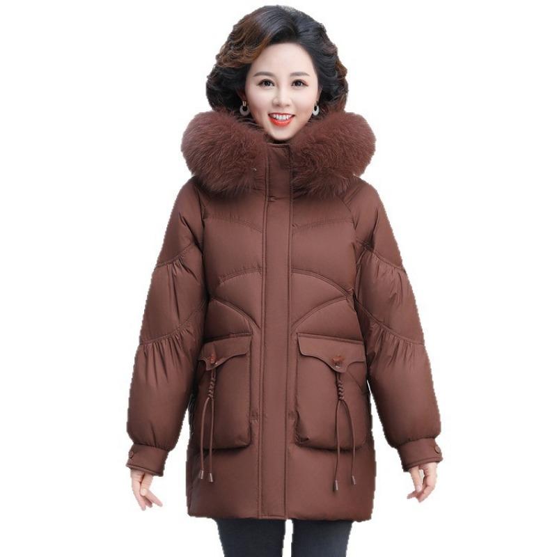 Middle-aged winter down jacket women's mother medium and long clothes winter fox fur collar white duck down warm jacket