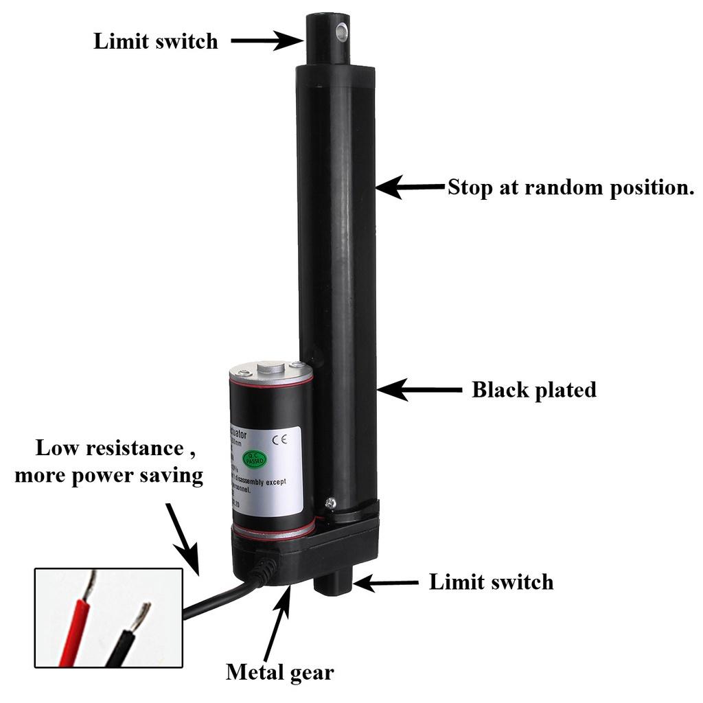 12V DC Linear Actuator 225Lbs 900N  Electric Linear Motor Moving Distance Stroke 50mm 100mm 150mm 200mm 300mm 400mm Black