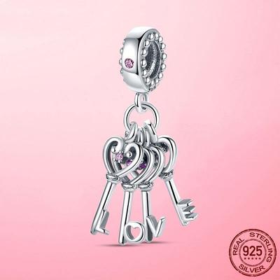 Pendant 925 Sterling Silver Beads Love Heart Key Dangle Charm Fit Original Fashion Bracelet Jewelry Gift Diy Beads Jewelry