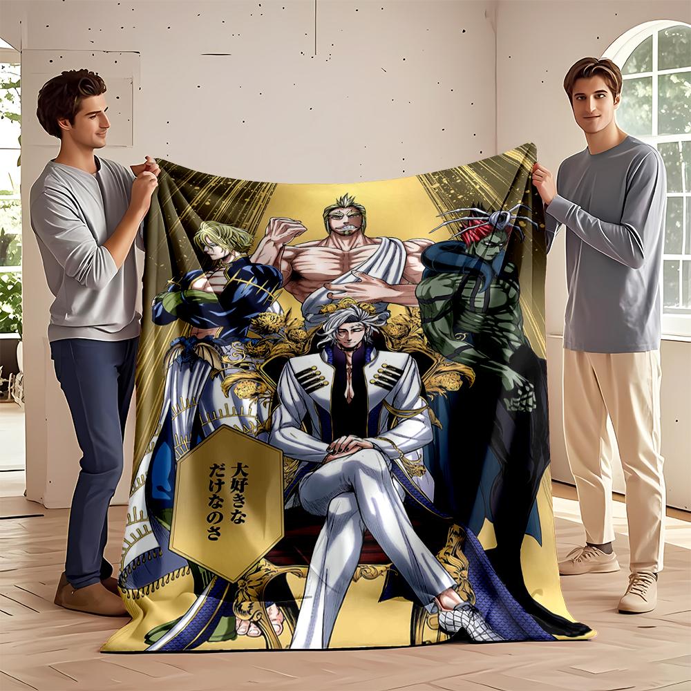 Anime Characters with Regal Throne Design Flannel blanket for bedroom, living room, sofa, and nap sofas