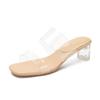 2025 new summer high-heeled slippers for women's summer outer wear new one-word with transparent sandals for women's thick-heeled sandals for women