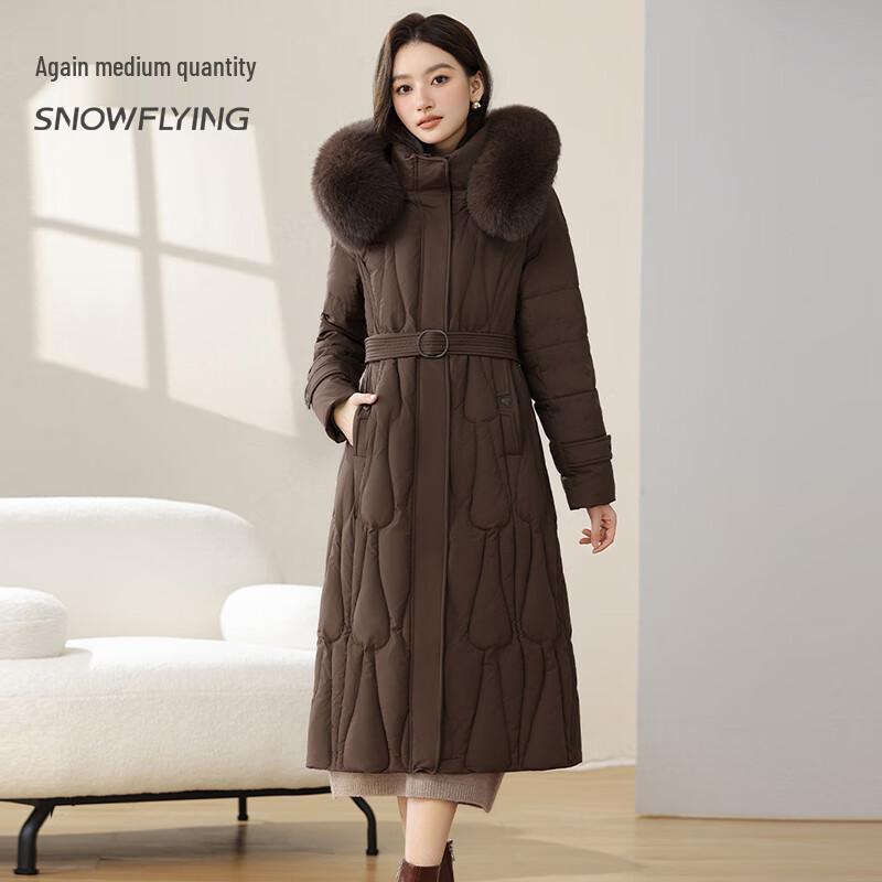 SNOWFLYING Women's Elegant Thick Warm Long Down Jacket with Detachable Fox Fur Hood