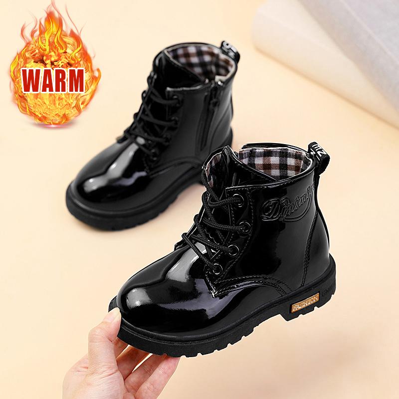 New Winter Children Shoes PU Leather Waterproof Plush Boots Kids Snow Boots Girls Boys Casual Boots Fashion Sneakers