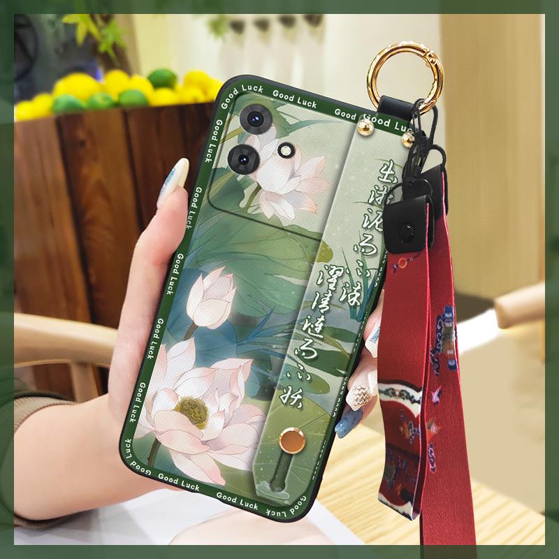 Kickstand Back Cover Phone Case For Cubot Note21 Lanyard Chinese Style Elderly Lady Fashion Phone Holder For Mom Durable