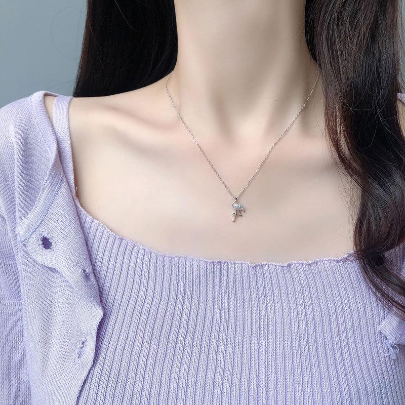 Uroczy i Wykwintny Naszyjnik Flamingo z Diamentami, Łańcuszek na Obojczyk, Niszowy Design, Biżuteria Studencka, Damski Koreański