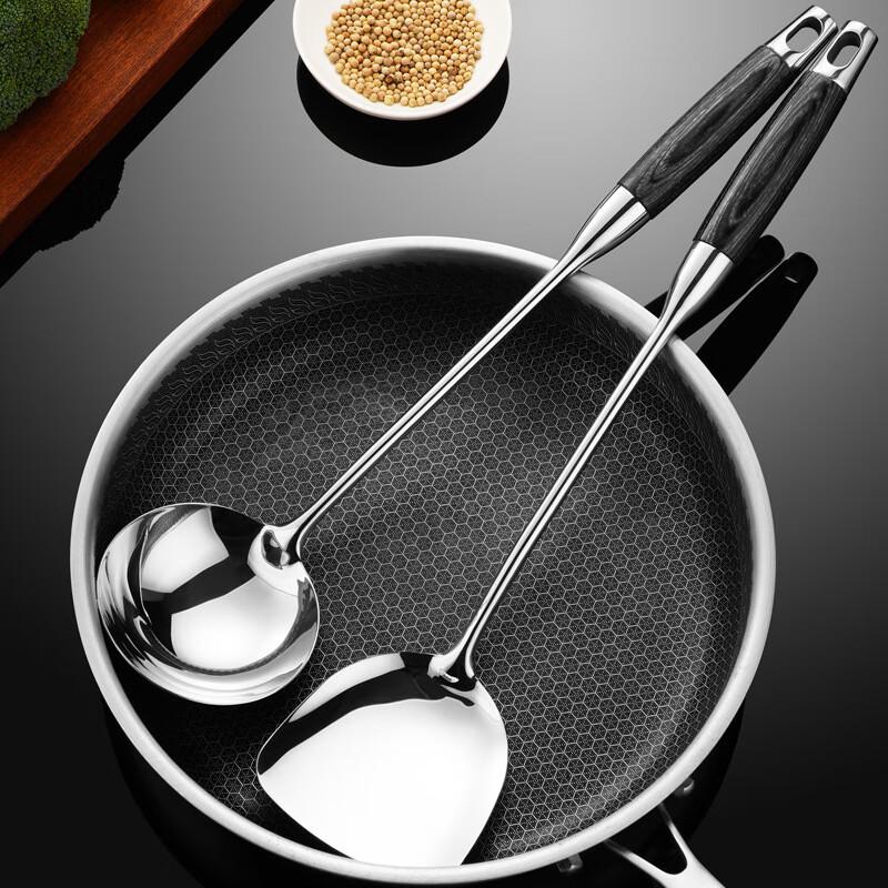 ZISIZ Stainless Steel Ebony Wood Wok Spatula