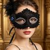 Photogenic Masquerade Mask Halloween Princess Half Face Mask, Venetian Party Elegant with Lace Feather Rhinestones, Adjustable Ribbon Women Accessory