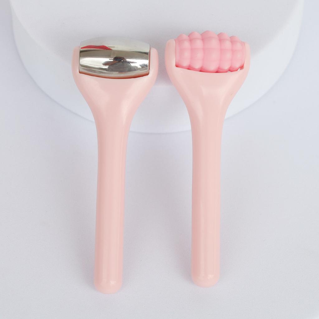 2pcs Facial Roller Set Stainless Steel Ice Roller & Silicone Massage Roller Face Icing Reduce Swelling Skin Massage Care Tools
