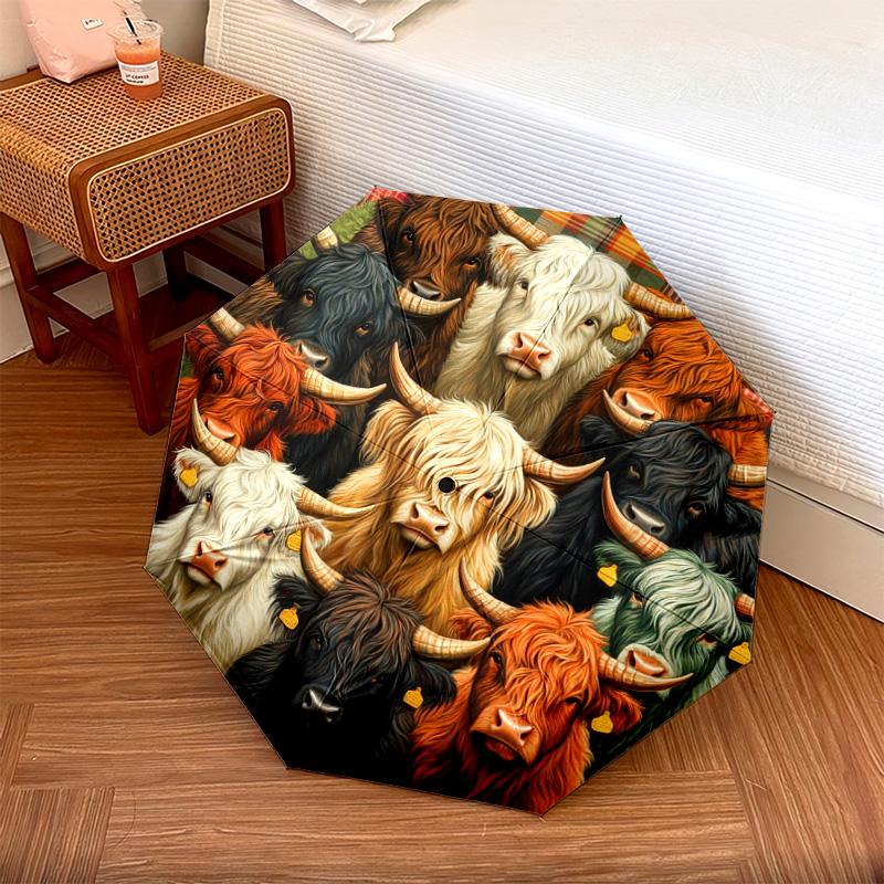 

1 PC Automatic Folding Umbrella - Highland Cow Pattern, Portable & Foldable Design with 8 Ribs, Christmas Birthday Gifts