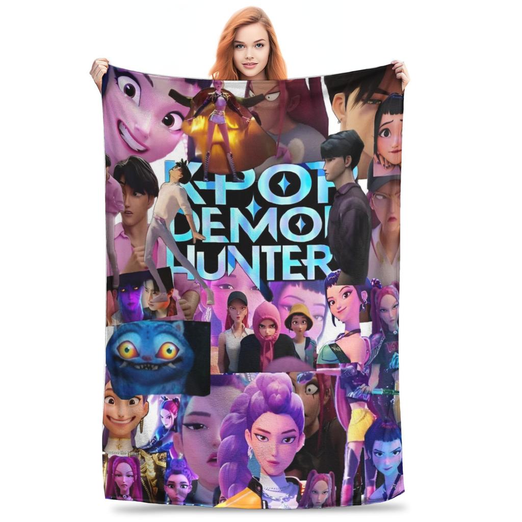 Saja Boys Huntrix Blanket Kpop Demon Hunters Flannel Awesome Warm Throw Blanket for Bedding Lounge  Winter