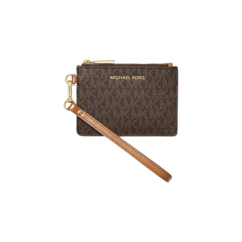 MICHAEL KORS Presbyopia Logo Print Coated Canvas Wallet Small Size Unisex Couple Model Brown коричневый
