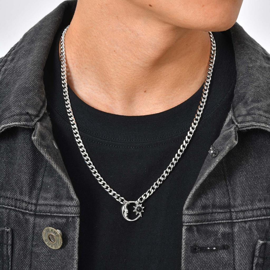 Trendy Moon Star Hollow Necklace for Men,Hip Hop Waterproof Stainless Steel Choker,Male Jewelry Gift