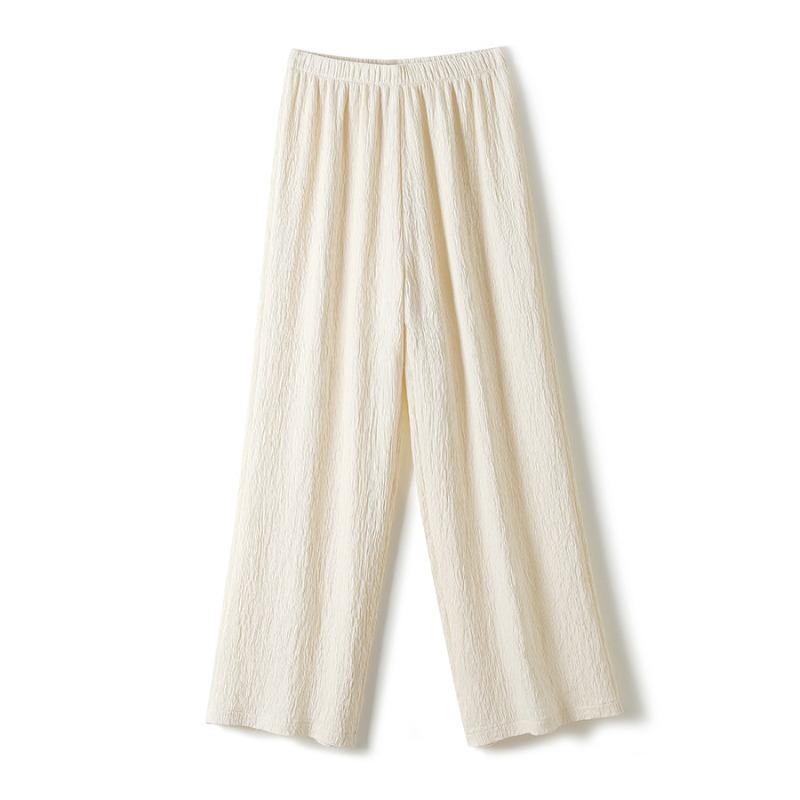 

Artist Lazy Folded Honeycomb Casual Fashion Texture Elastic Mid-Waist Wide Leg Pants Casual Pants Women s Summer Pendant L слоновая кость