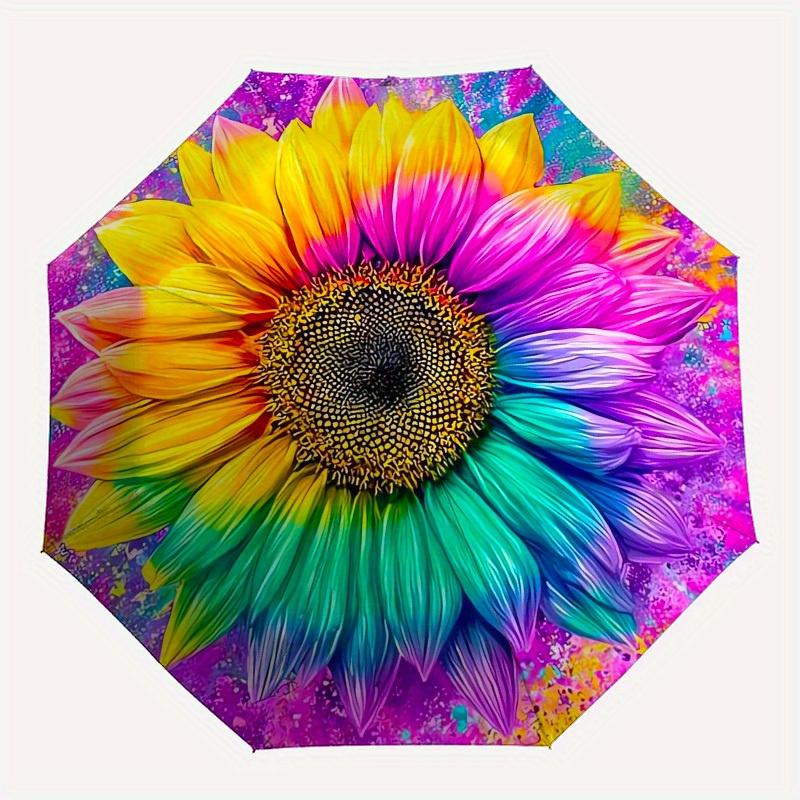 1pc Colorful Sunflower Artwork Umbrella with Plastic Handle,Suitable for All Seasons Home Travel Outdoor UmbrellaB1796