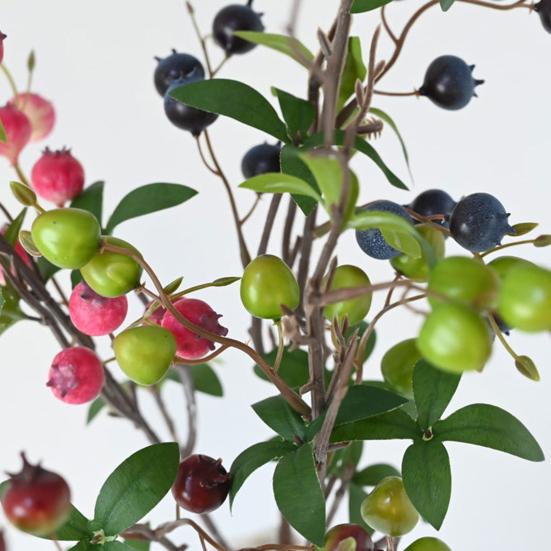 Künstliche Granatapfelbeeren Zweige Falsche Fruchtbeeren Picks mit Blättern für Heim-Blumenarrangements