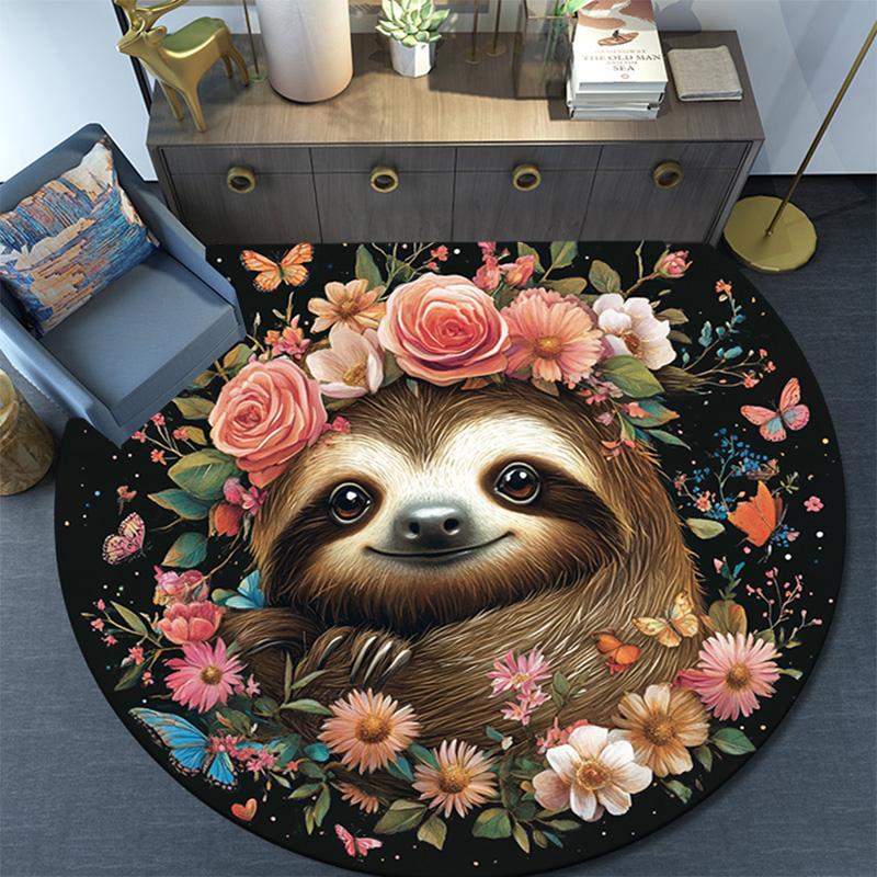 Sloth Round Area Rug,Carpet Rug for Living Room Bedroom Sofa Playroom Decor,Non-slip Floor Mat