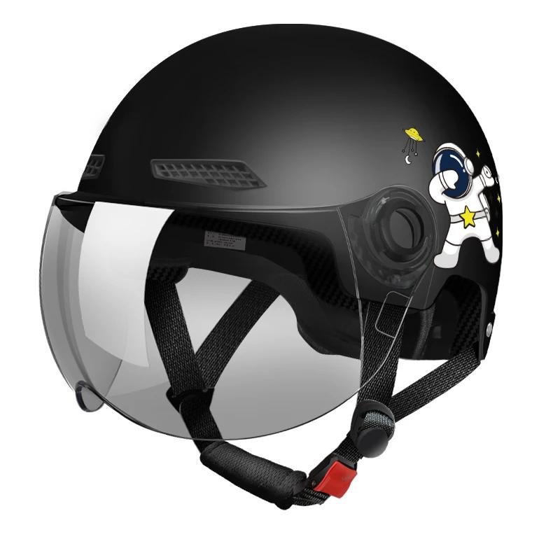 

Новый мужской мотоциклетный шлем Женский Электромотоцикл Автомобиль Скутер Велосипед Открытый Лицо Половина Шлем Анти Защитная Шляпа Велосипедная Кепка С Очками чёрный