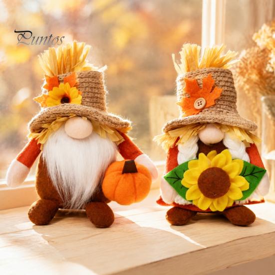 Rustic Sunflower Party Supplies Thanksgiving Plush Gnome Decoration, Fall Scandinavian Tomte Dwarf Figurine, Stuffed Pumpkin Seasonal Tiered