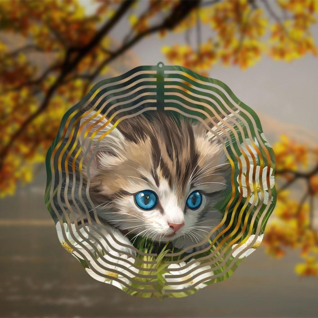 10 Inch Hanging Wind Spinner with Cute Cat Design 360 Degree Rotating Metal Wind Chime for Outdoor Garden Lawn Patio Decor Perfect Gift for