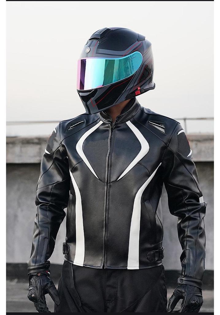 Unisex PU Leather Motorcycle Jacket: Four Seasons, Off-road, Anti-fall, Cycling Gear for Men & Women