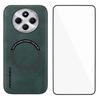 WANLONFENG YBP Series Magnetic Case with Tempered Glass Film For Xiaomi Redmi 14C 4G/14R 5G/Poco C75 4G PU+TPU Phone Cover Large Cutout
