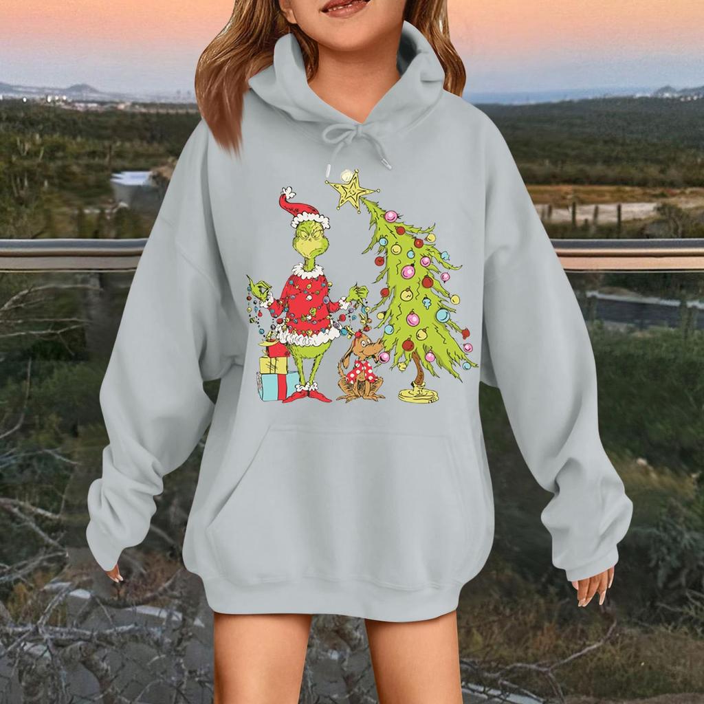 Children's Fashionable Casual Long-sleeved Loose Christmas Print Pullover Hooded Sweatshirt