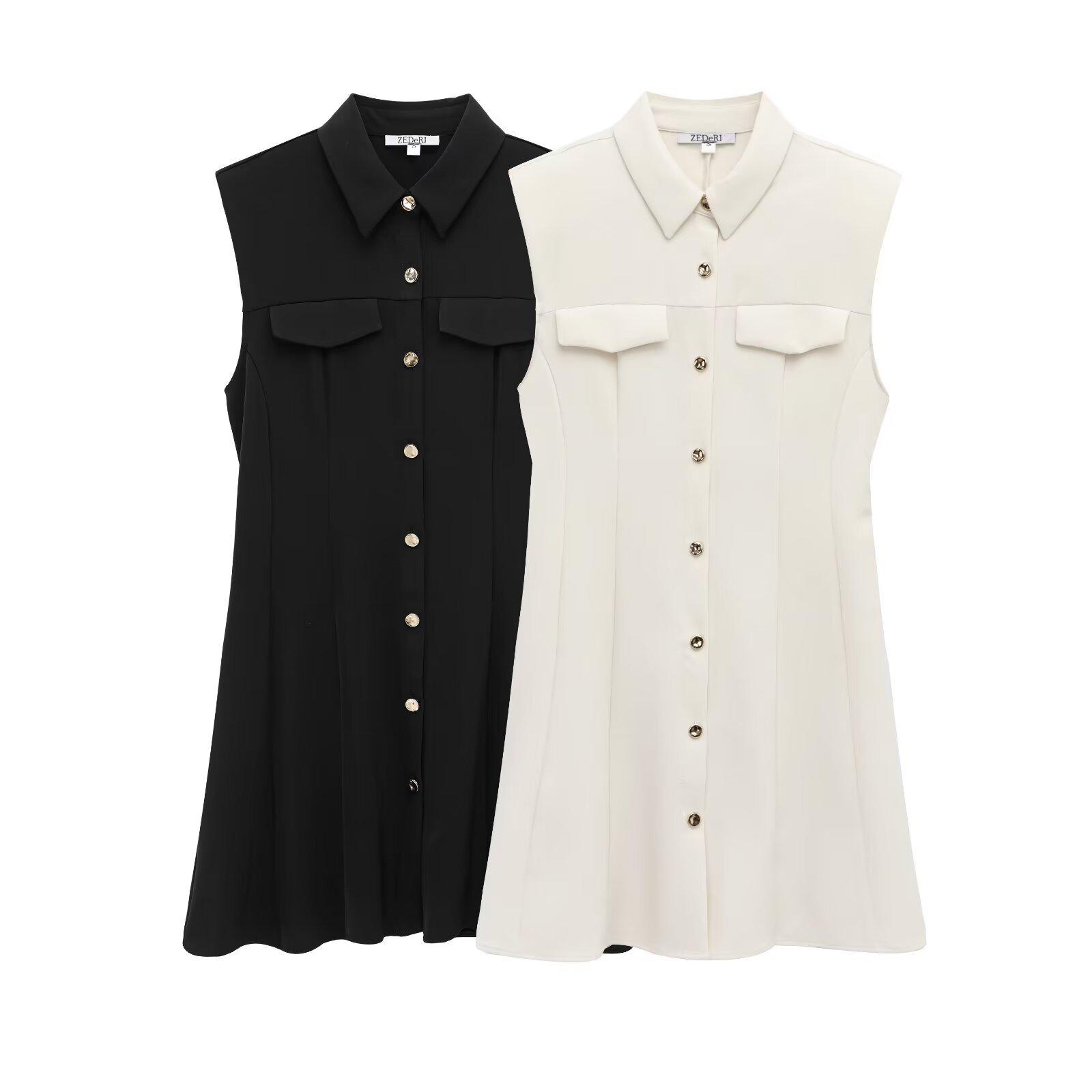 

Spring 2025 Women s Sleeveless Mini Shirt Dress with Button Detail Extra Small белый