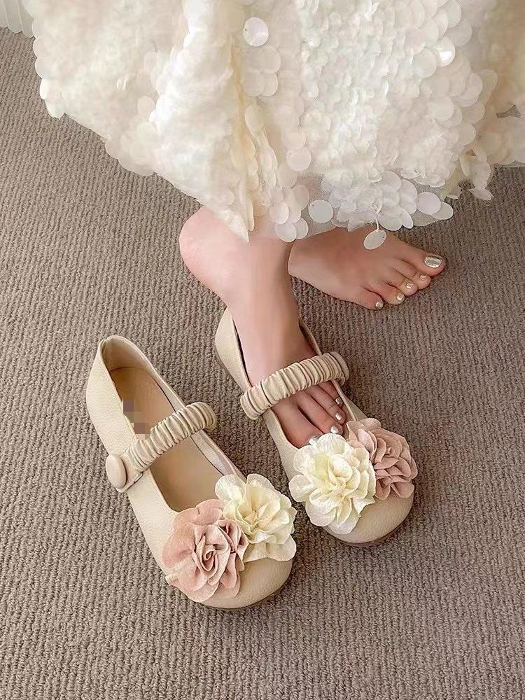 Niche fairy wind shallow mouth single shoes Mary Jane ladyshoes spring new retro flowers gentle evening shoes