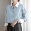 Yino Long Sleeve Collared Shirt Perfect for Spring Women's Two-Tone Blouse, Flattering, Slimming, Simple, Elegant, Casual, Commuting, Office, Formal,