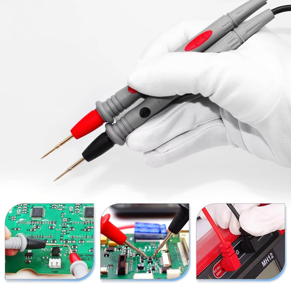 Samcos Multimeter Test Probe Test Precision Alligator Banana 1000V Black for Electrical Electrical Projects Leads, 0.7mm Ultra-Fine, Gold-Plated,