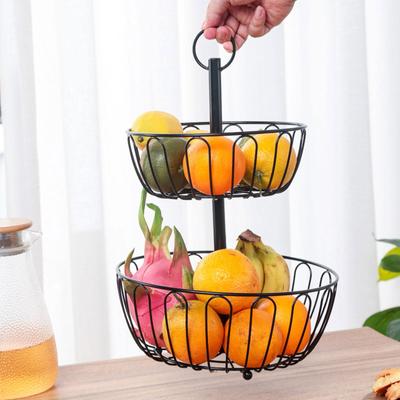 2-stöckiger Gemüse- und Obst-Drahtkorbständer Multifunktional Große Kapazität Snacks Organizer Brot