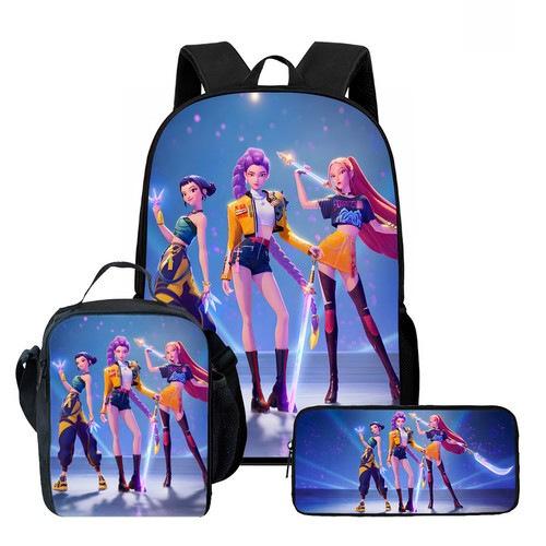 School Season Kpop Demon Hunters Student School Bag Girls Large Capacity Middle School Student Backpack Three-Piece Set