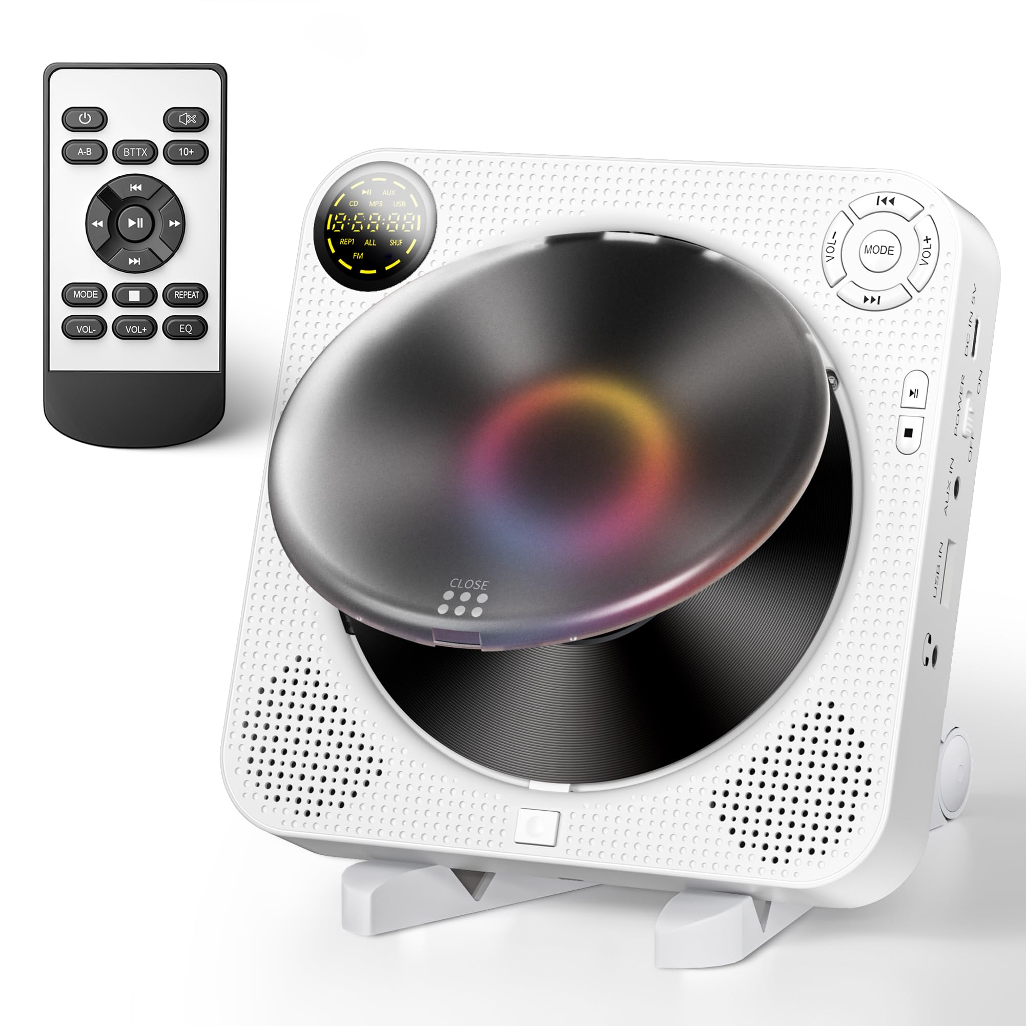 

CD player tabletop portable CD player compatible with both Bluetooth 5 modes compatible 10 skip 5EQ Includes remote control for music learning
