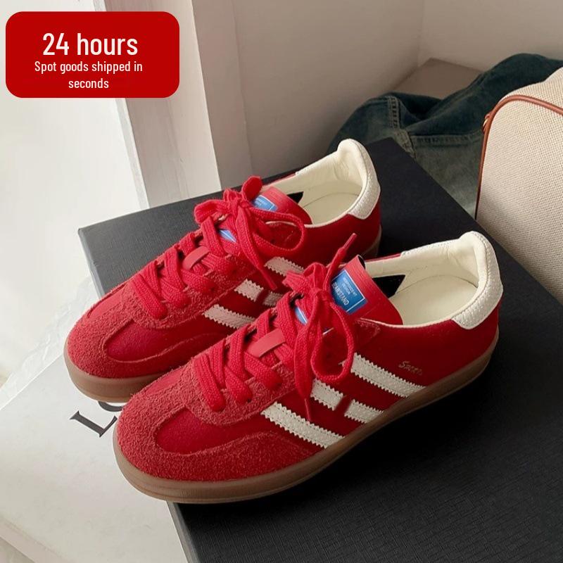 

Retro Red Lace-up Women s Leather Skate Sneakers Size 39